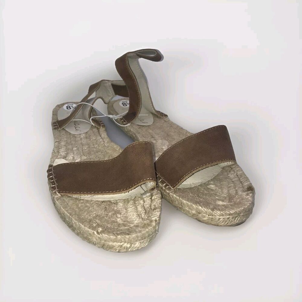 Matisse Espadrille Sandals Brown Strap Over Foot Straps‎ Back Ankle Size 8.5